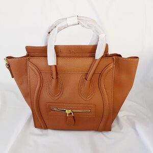 Designer Inspired Brown Leather Luggage Handbag